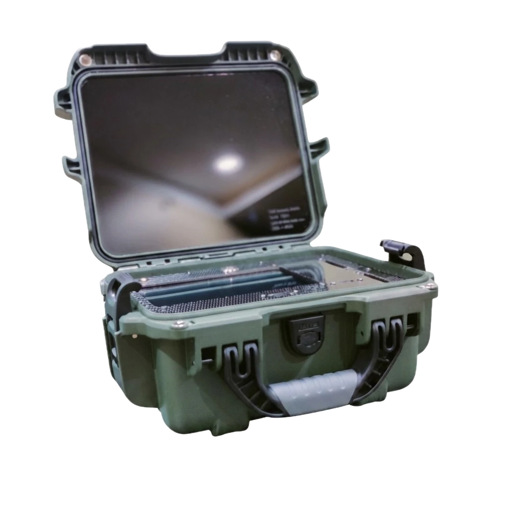 Field Forensic Nano — open rugged IP67 case showing 7 inch touch display and dual SATA write blocker bays