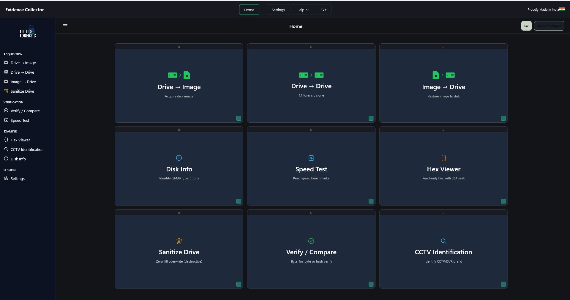 Evidence Collector — home dashboard